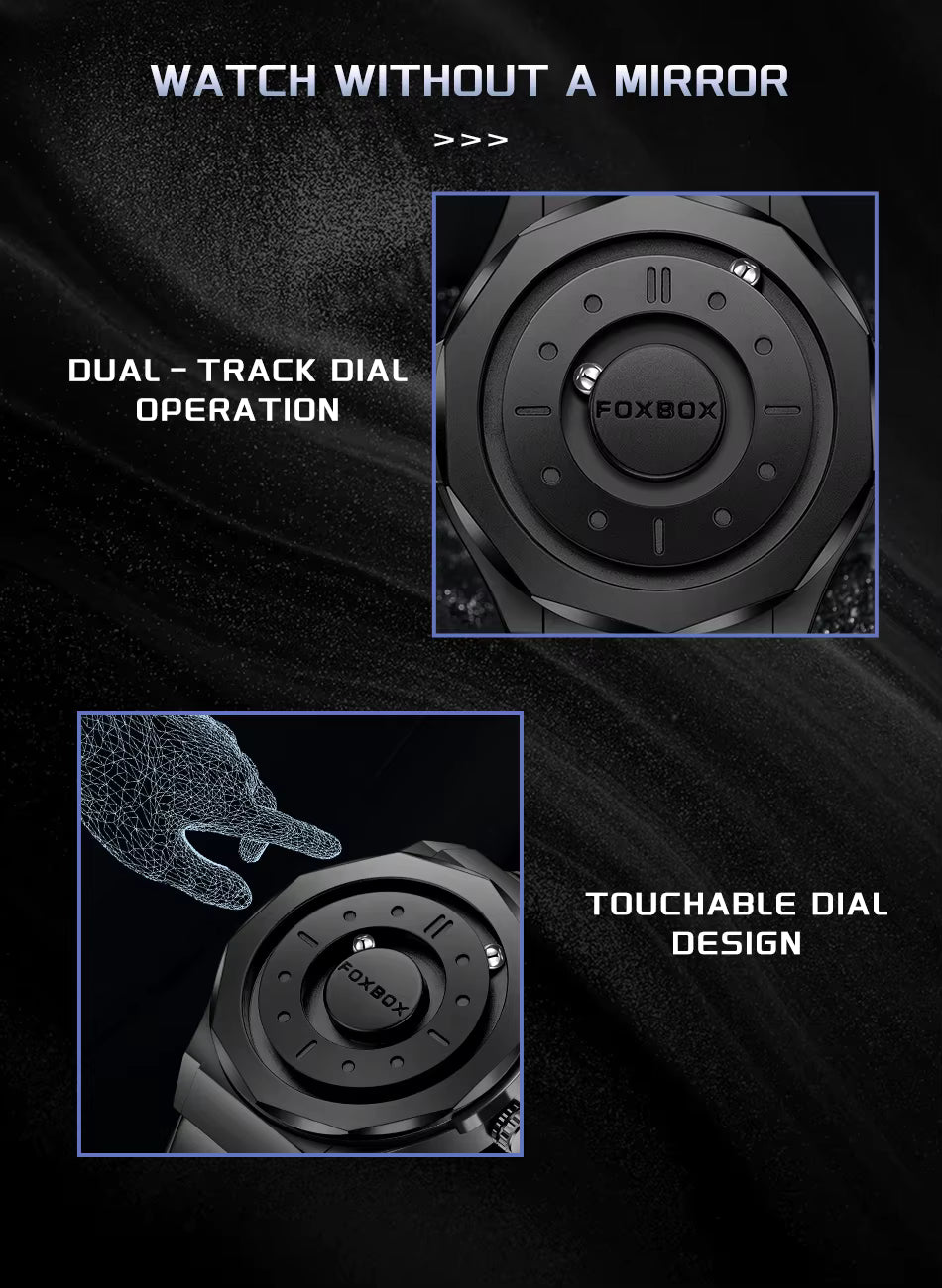 FOXBOX Men’s Quartz Watch – Creative Scrolling Pointer, Magnetic Display, Waterproof Outdoor Sports Wristwatch