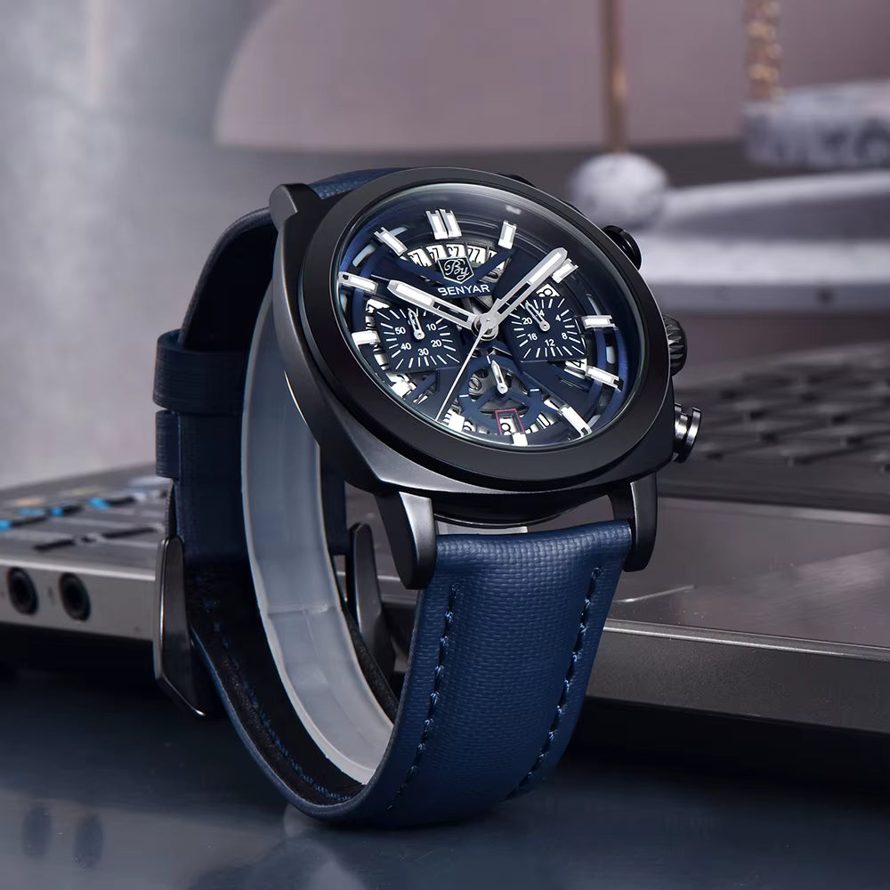 Benyar 2025 Men’s Chronograph Watch – 43mm Luminous Dial, Quartz Movement, 50M Waterproof