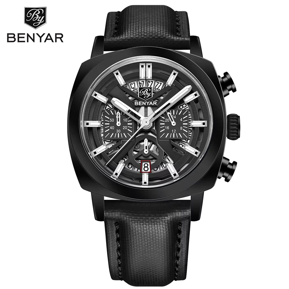 Benyar 2025 Men’s Chronograph Watch – 43mm Luminous Dial, Quartz Movement, 50M Waterproof