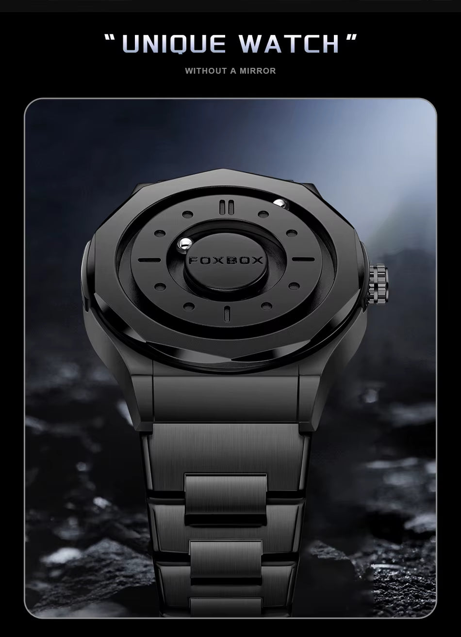 FOXBOX Men’s Quartz Watch – Creative Scrolling Pointer, Magnetic Display, Waterproof Outdoor Sports Wristwatch