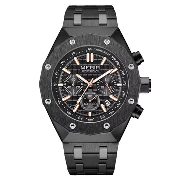 MEGIR Luxury Chronograph Men’s Watch – Polygon Case Quartz with Auto Date, Fashion Casual Business Timepiece