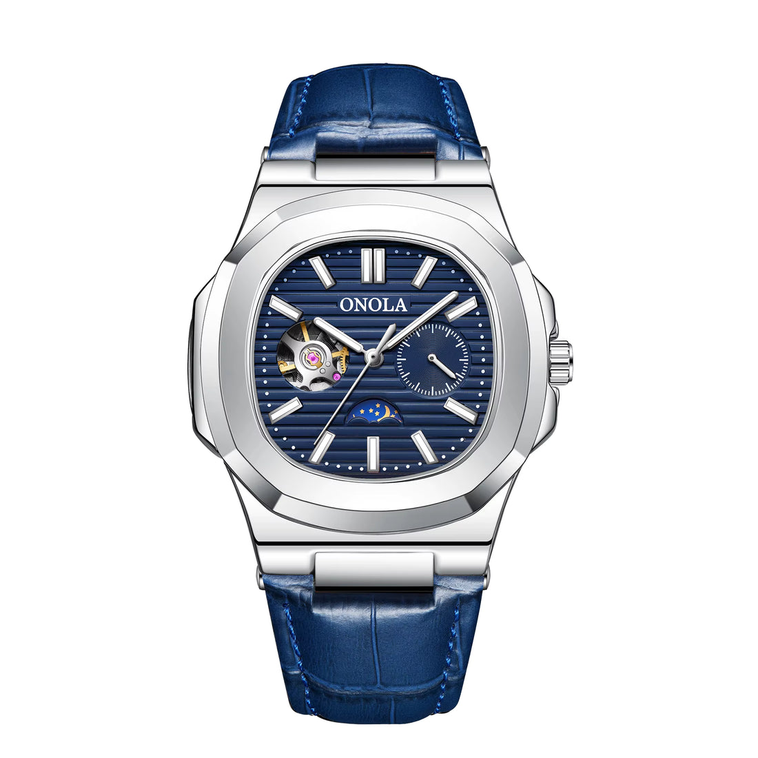 ONOLA Men’s Hollow Automatic Mechanical Watch – Business Style, Waterproof with Genuine Leather Strap