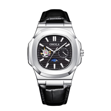 ONOLA Men’s Hollow Automatic Mechanical Watch – Business Style, Waterproof with Genuine Leather Strap
