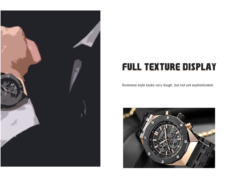 MEGIR Luxury Chronograph Men’s Watch – Polygon Case Quartz with Auto Date, Fashion Casual Business Timepiece