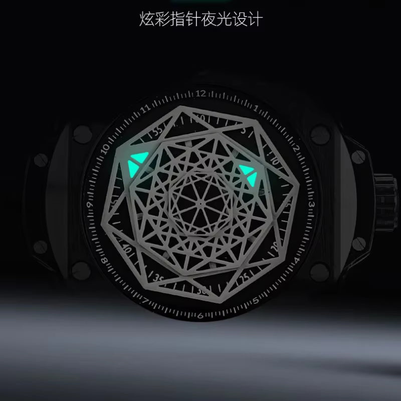 Men’s Rotating Star Design Watch – Rose Gold Quartz with Genuine Leather Strap, 3Bar Waterproof Business Casual Timepiece