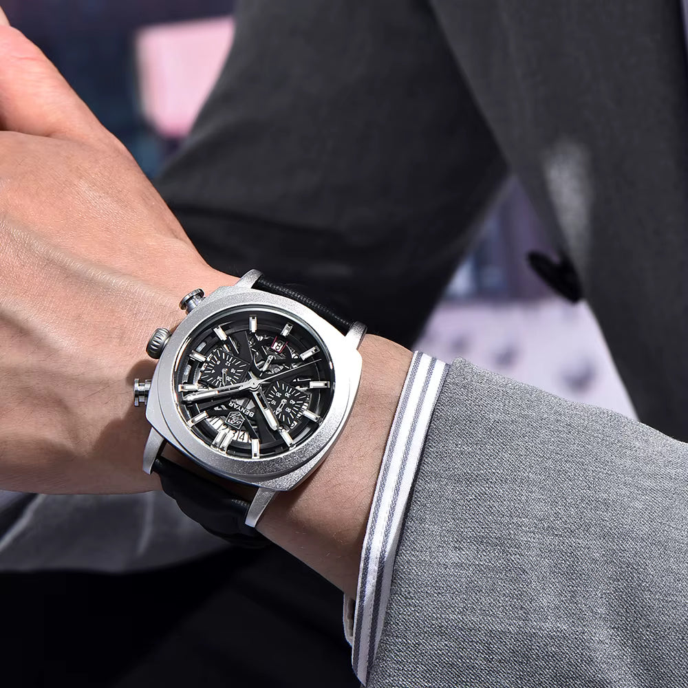 Benyar 2025 Men’s Chronograph Watch – 43mm Luminous Dial, Quartz Movement, 50M Waterproof