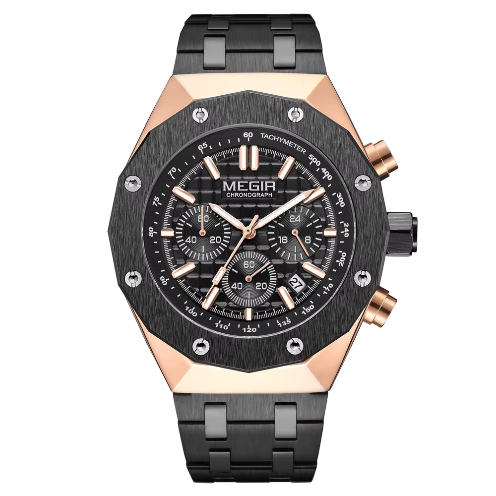 MEGIR Luxury Chronograph Men’s Watch – Polygon Case Quartz with Auto Date, Fashion Casual Business Timepiece