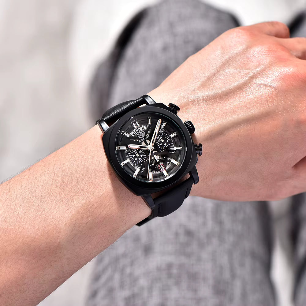 Benyar 2025 Men’s Chronograph Watch – 43mm Luminous Dial, Quartz Movement, 50M Waterproof