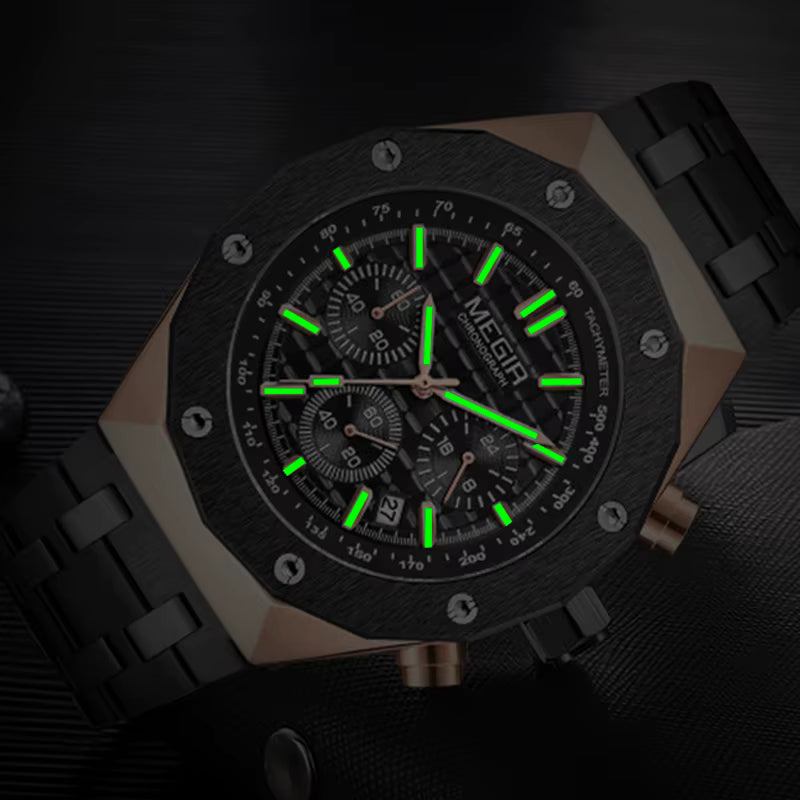 MEGIR Luxury Chronograph Men’s Watch – Polygon Case Quartz with Auto Date, Fashion Casual Business Timepiece