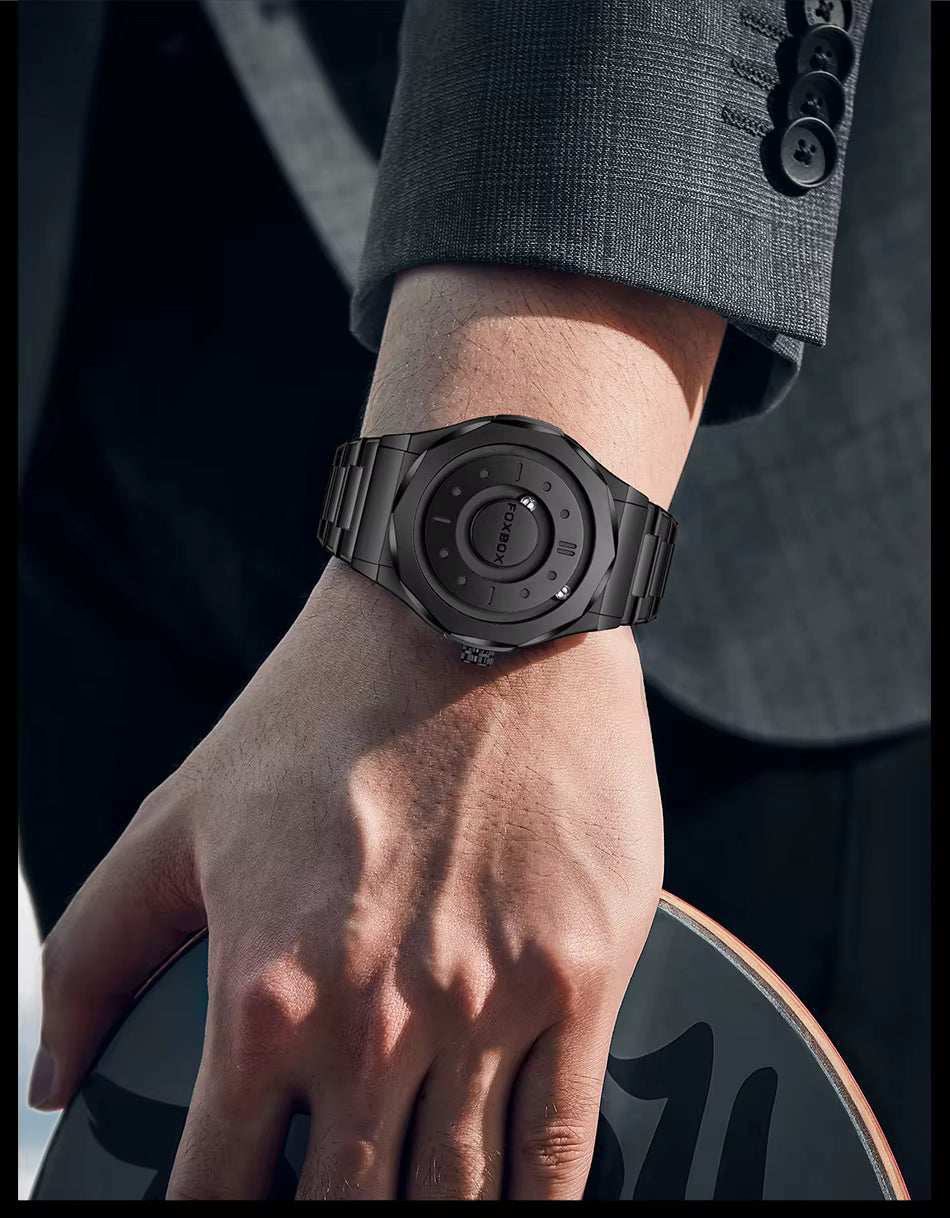 FOXBOX Men’s Quartz Watch – Creative Scrolling Pointer, Magnetic Display, Waterproof Outdoor Sports Wristwatch