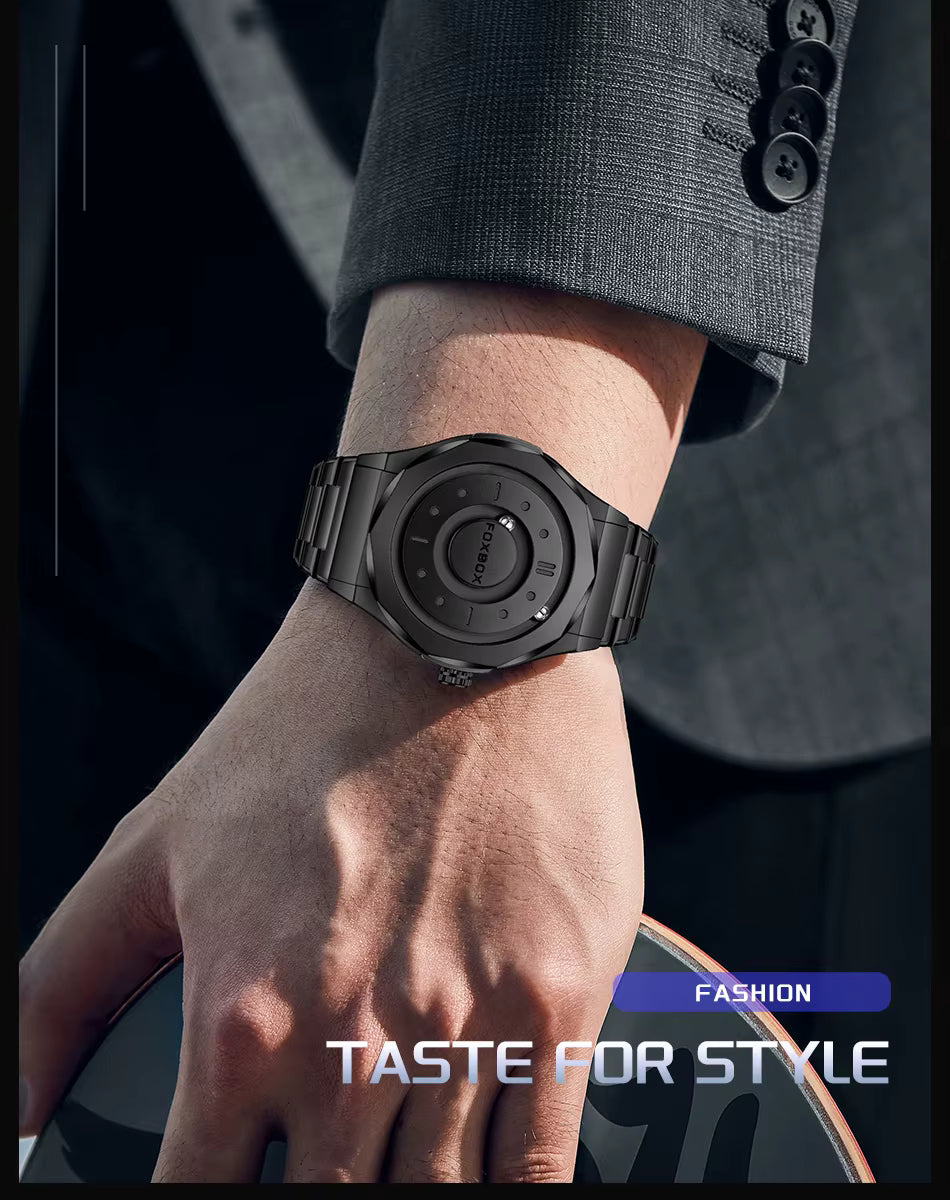 FOXBOX Men’s Quartz Watch – Creative Scrolling Pointer, Magnetic Display, Waterproof Outdoor Sports Wristwatch