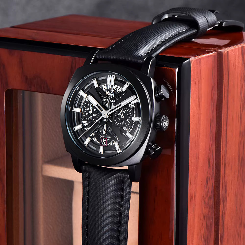 Benyar 2025 Men’s Chronograph Watch – 43mm Luminous Dial, Quartz Movement, 50M Waterproof