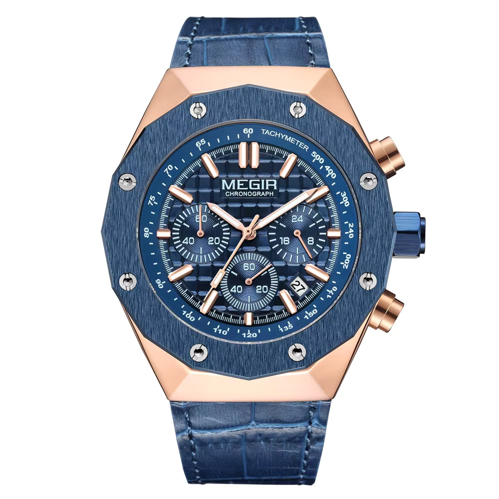 MEGIR Luxury Chronograph Men’s Watch – Polygon Case Quartz with Auto Date, Fashion Casual Business Timepiece