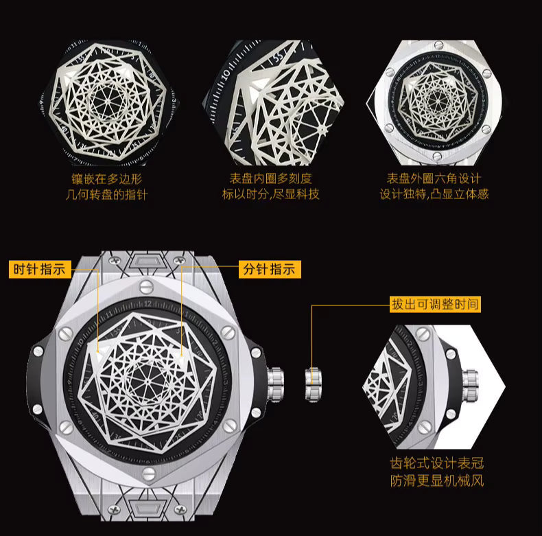 Men’s Rotating Star Design Watch – Rose Gold Quartz with Genuine Leather Strap, 3Bar Waterproof Business Casual Timepiece