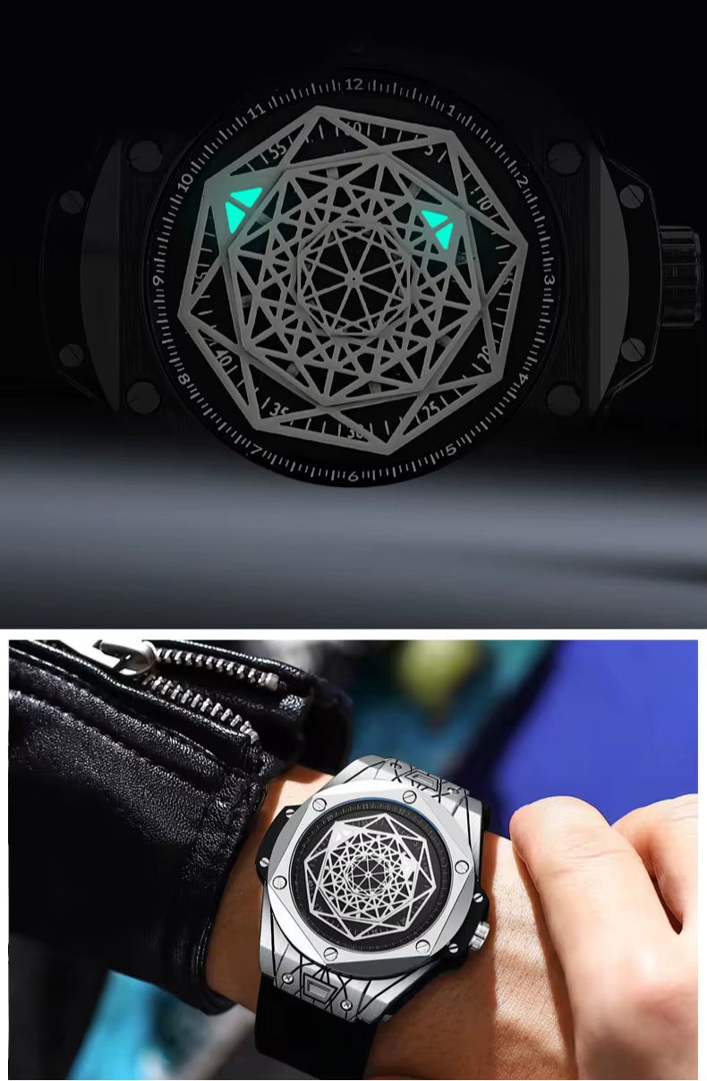 Men’s Rotating Star Design Watch – Rose Gold Quartz with Genuine Leather Strap, 3Bar Waterproof Business Casual Timepiece