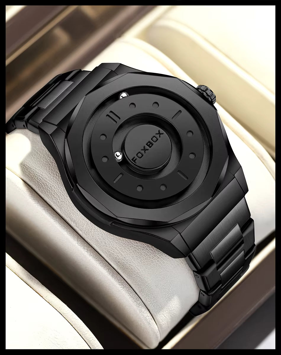 FOXBOX Men’s Quartz Watch – Creative Scrolling Pointer, Magnetic Display, Waterproof Outdoor Sports Wristwatch
