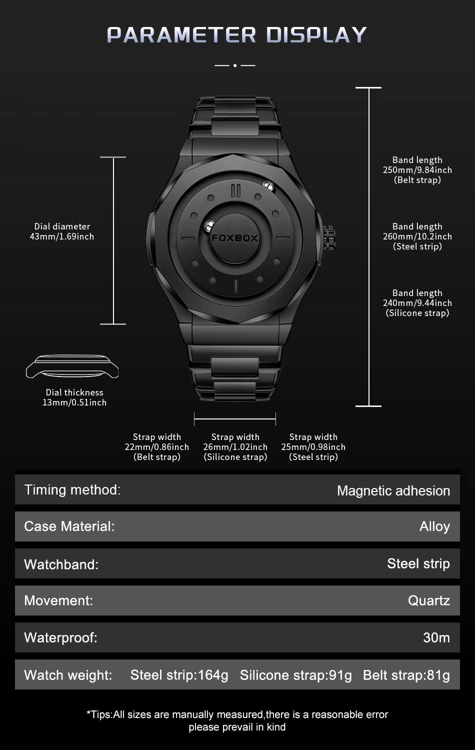 FOXBOX Men’s Quartz Watch – Creative Scrolling Pointer, Magnetic Display, Waterproof Outdoor Sports Wristwatch