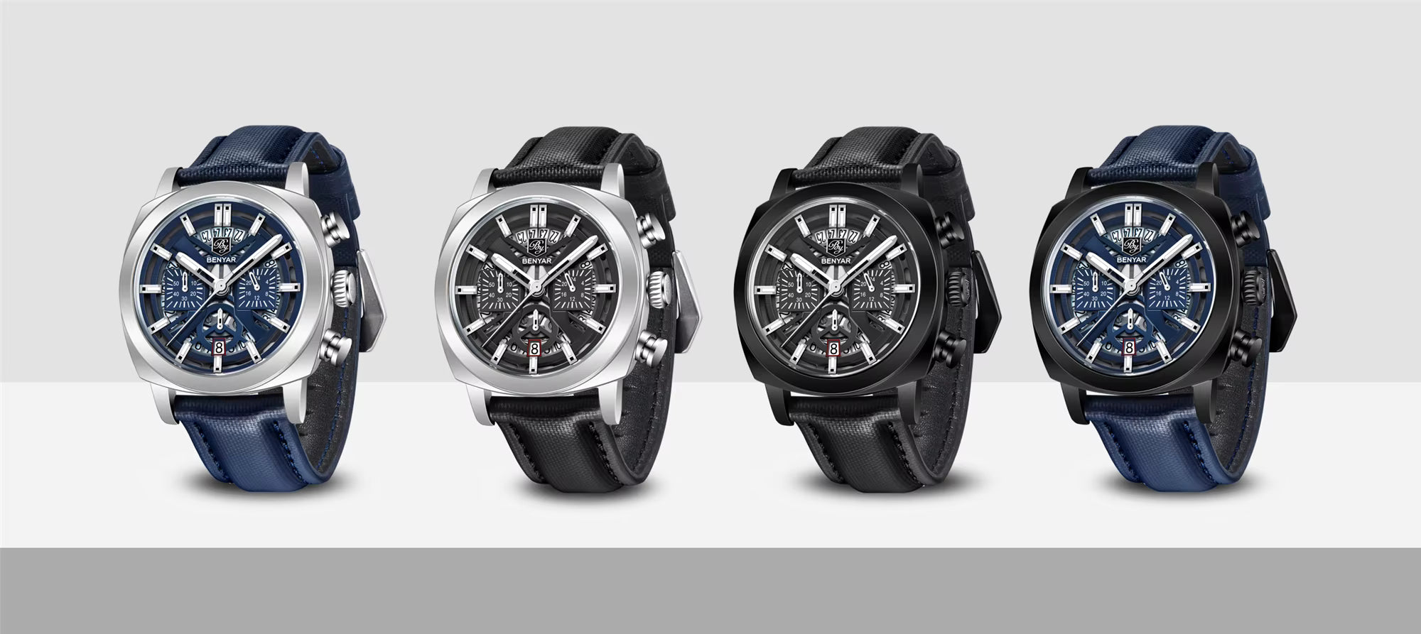 Benyar 2025 Men’s Chronograph Watch – 43mm Luminous Dial, Quartz Movement, 50M Waterproof