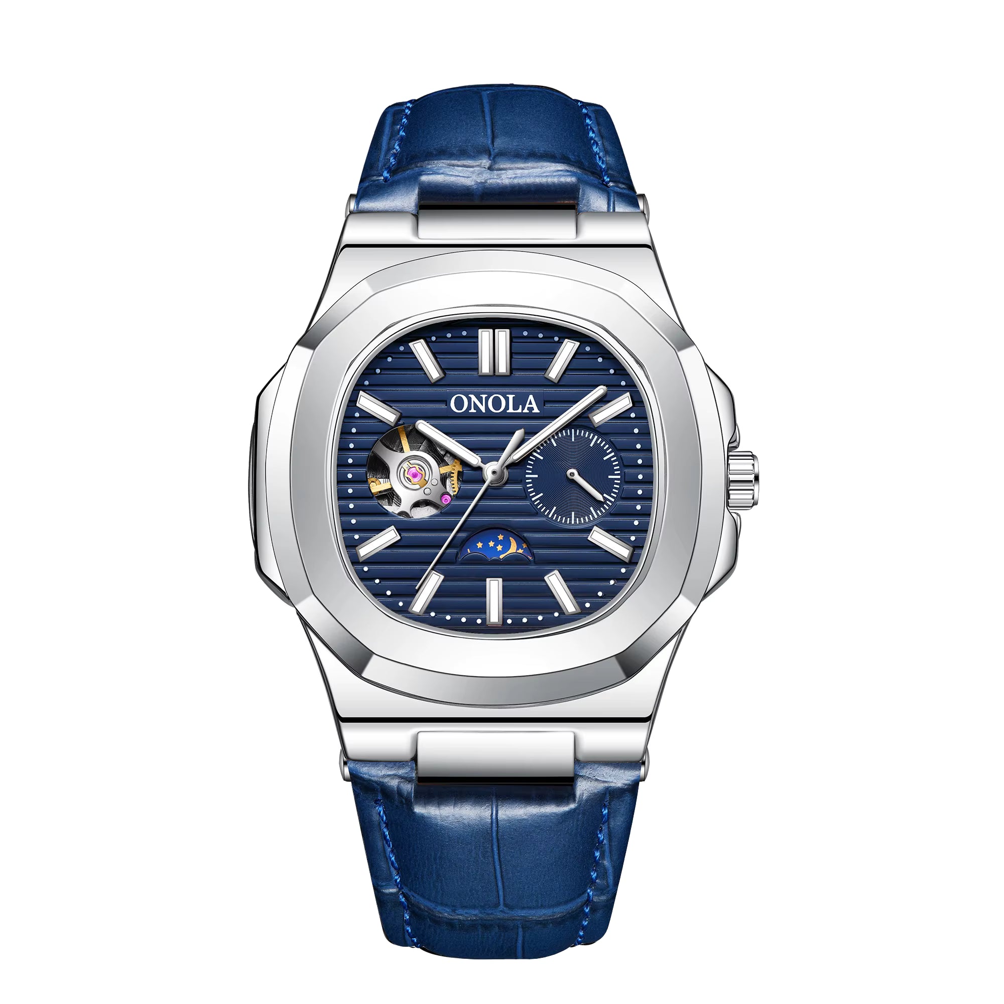 ONOLA Men’s Hollow Automatic Mechanical Watch – Business Style, Waterproof with Genuine Leather Strap