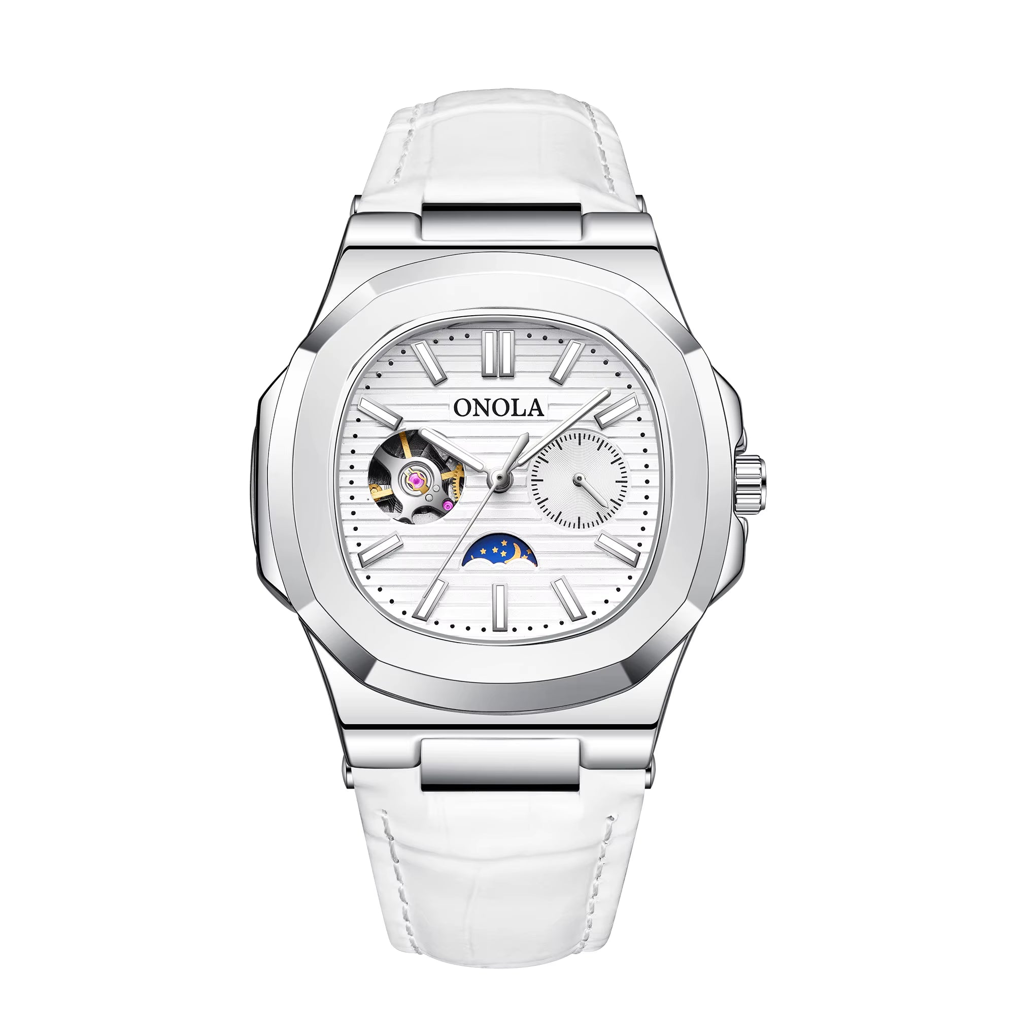 ONOLA Men’s Hollow Automatic Mechanical Watch – Business Style, Waterproof with Genuine Leather Strap