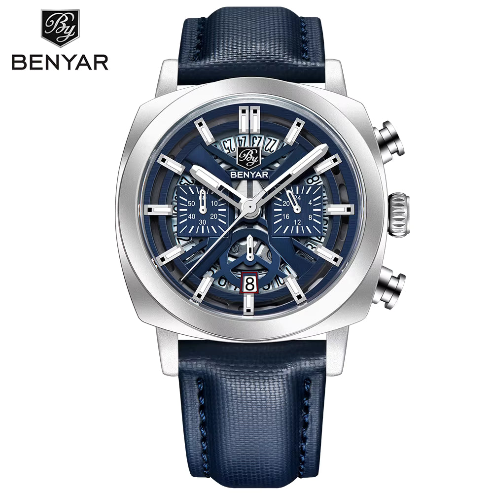 Benyar 2025 Men’s Chronograph Watch – 43mm Luminous Dial, Quartz Movement, 50M Waterproof