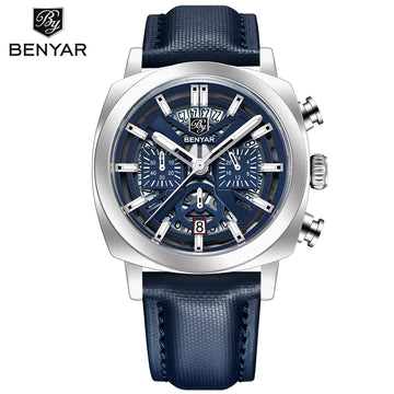 Benyar 2025 Men’s Chronograph Watch – 43mm Luminous Dial, Quartz Movement, 50M Waterproof