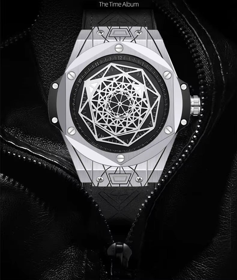 Men’s Rotating Star Design Watch – Rose Gold Quartz with Genuine Leather Strap, 3Bar Waterproof Business Casual Timepiece