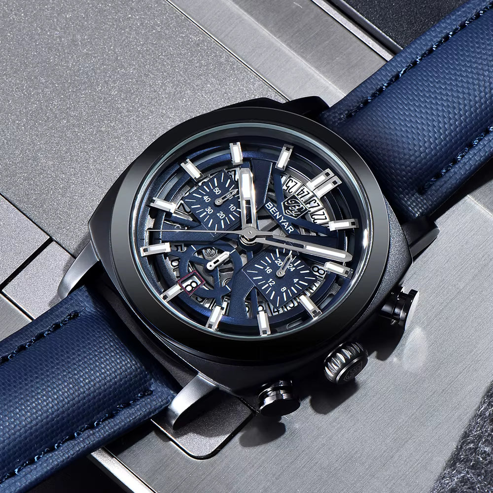 Benyar 2025 Men’s Chronograph Watch – 43mm Luminous Dial, Quartz Movement, 50M Waterproof
