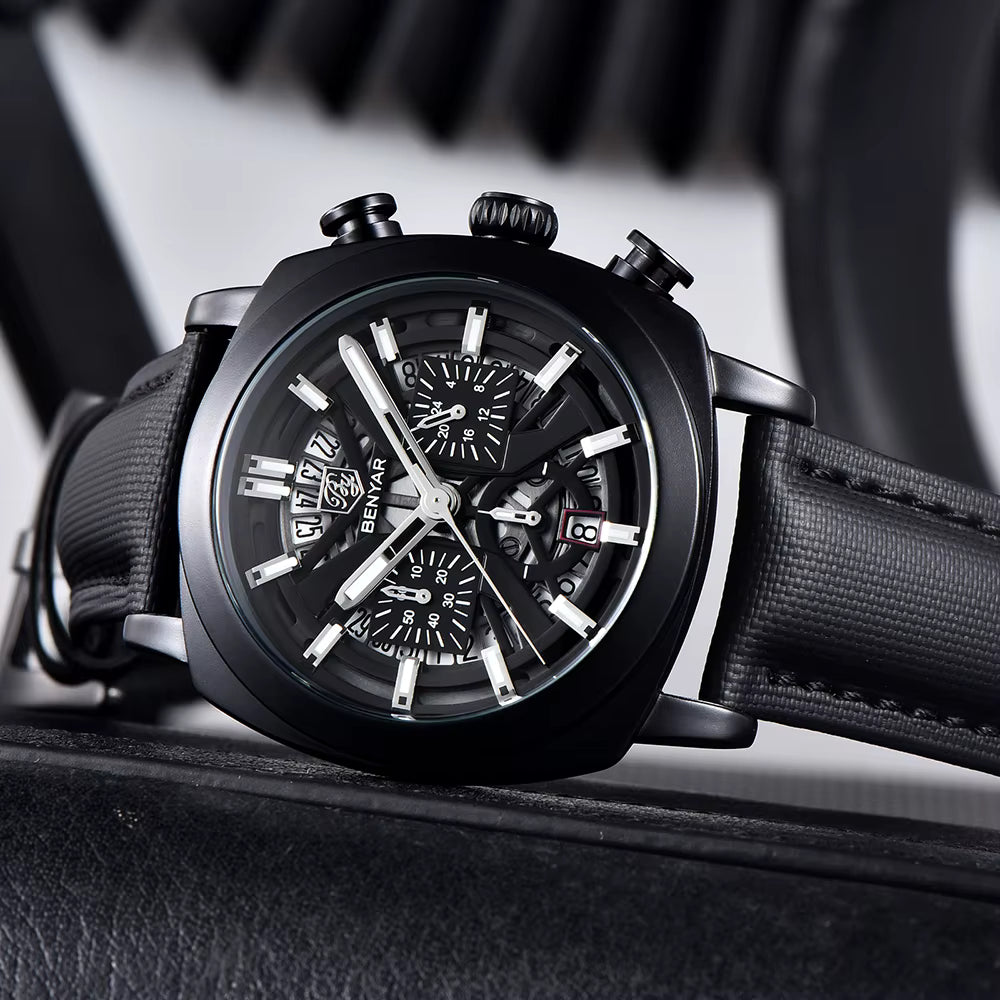 Benyar 2025 Men’s Chronograph Watch – 43mm Luminous Dial, Quartz Movement, 50M Waterproof