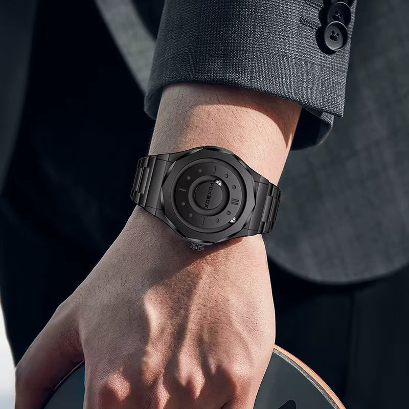 FOXBOX Men’s Quartz Watch – Creative Scrolling Pointer, Magnetic Display, Waterproof Outdoor Sports Wristwatch