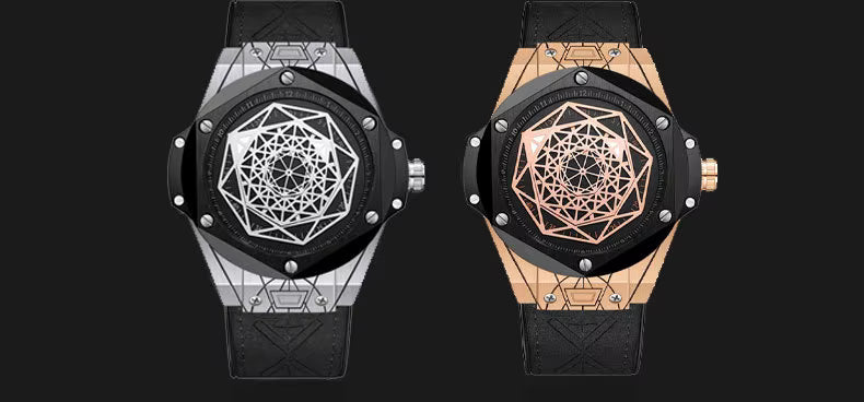 Men’s Rotating Star Design Watch – Rose Gold Quartz with Genuine Leather Strap, 3Bar Waterproof Business Casual Timepiece