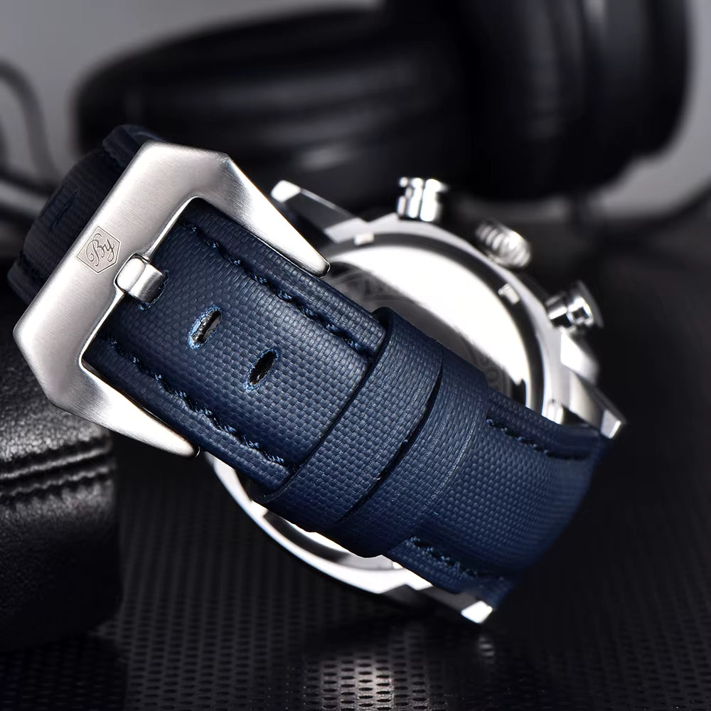 Benyar 2025 Men’s Chronograph Watch – 43mm Luminous Dial, Quartz Movement, 50M Waterproof