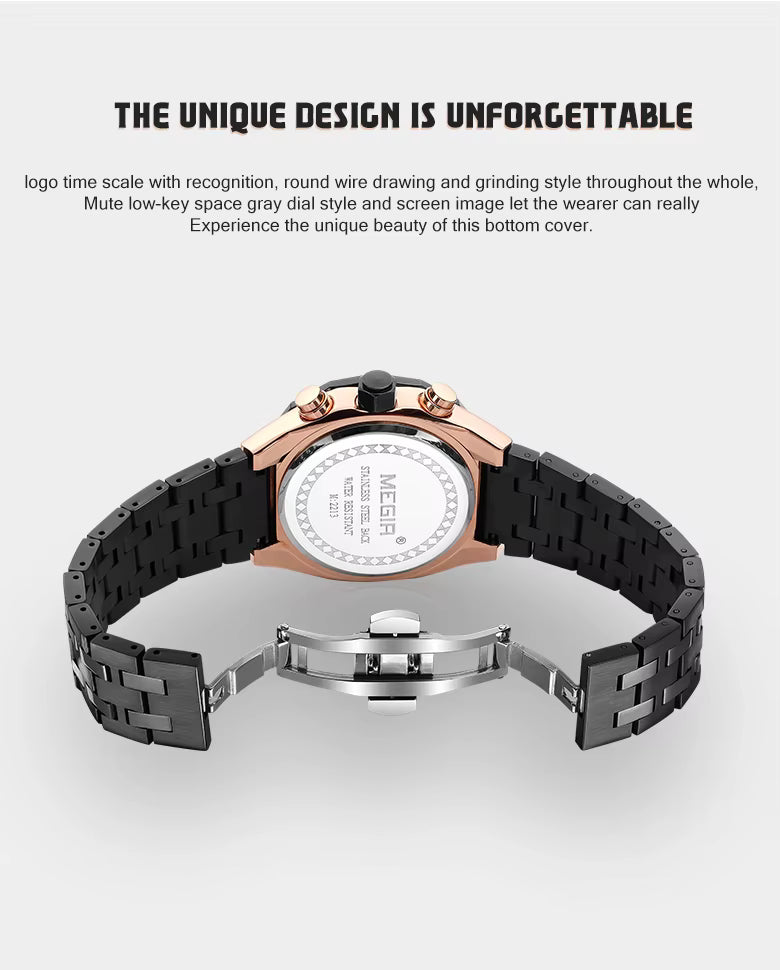 MEGIR Luxury Chronograph Men’s Watch – Polygon Case Quartz with Auto Date, Fashion Casual Business Timepiece