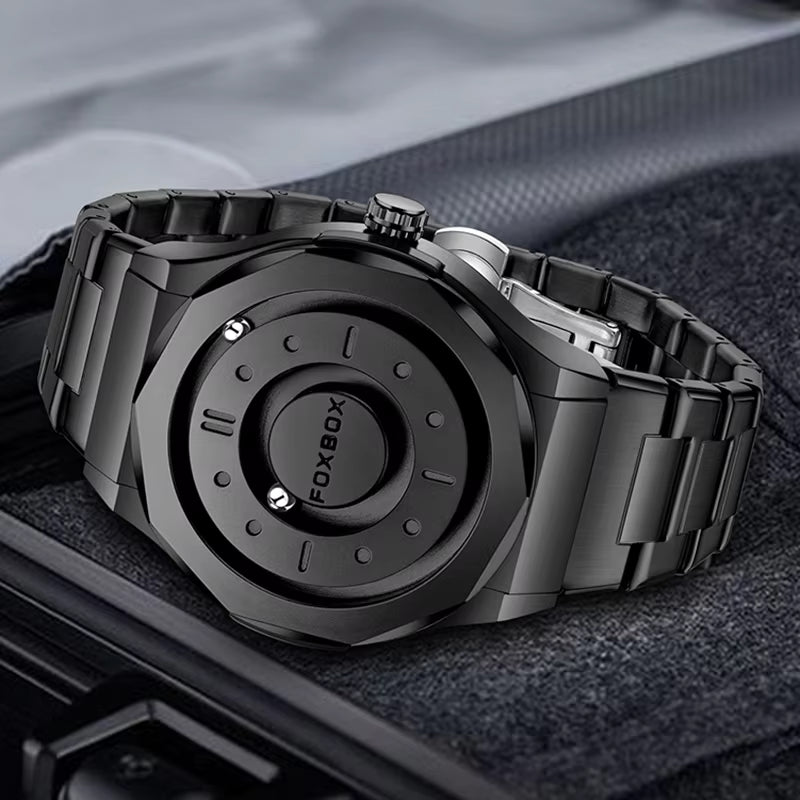 FOXBOX Men’s Quartz Watch – Creative Scrolling Pointer, Magnetic Display, Waterproof Outdoor Sports Wristwatch